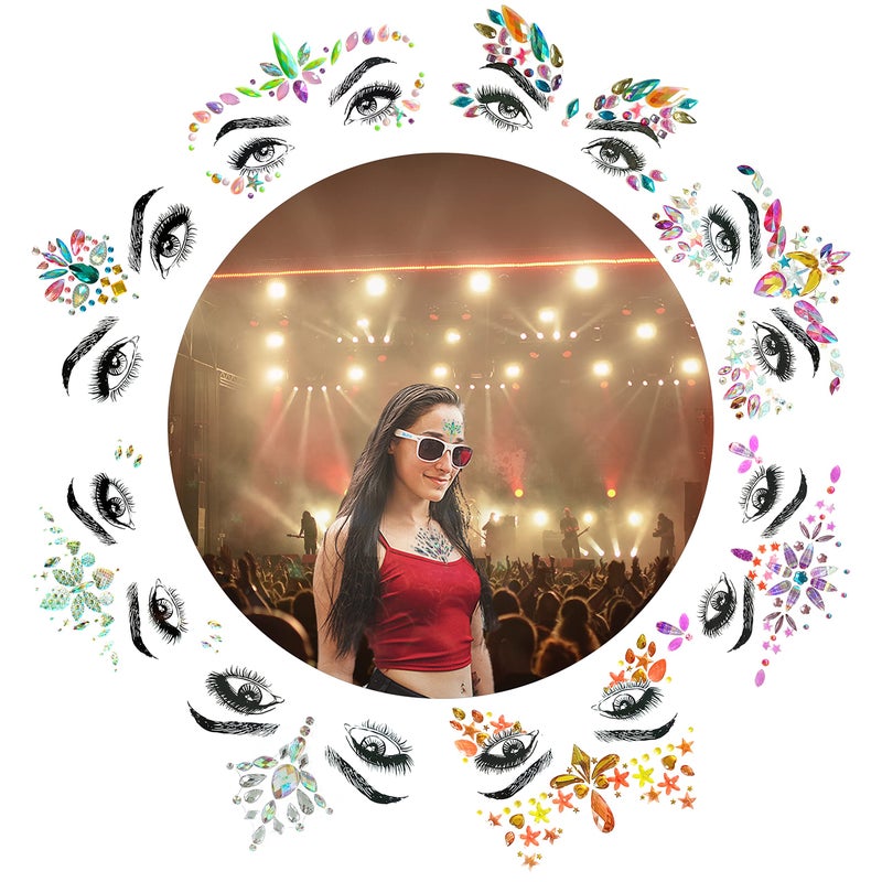 SHINEYES 8 Pc Music Rave Face Jewels: Rhinestone Crystal Gems for Eyes, Body & More - Image 2